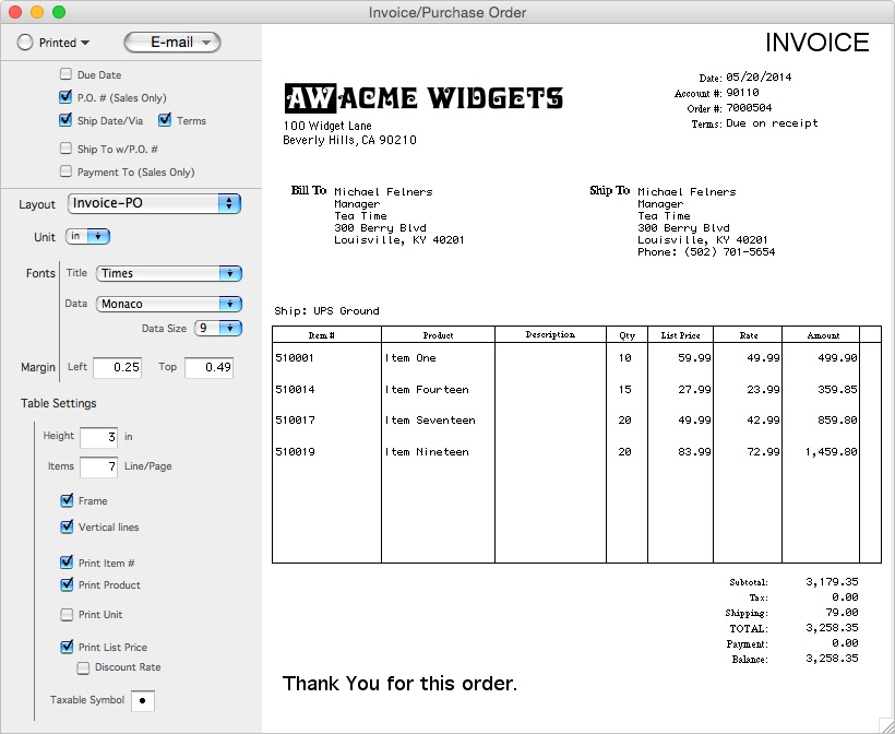 Invoice/Purchase Order